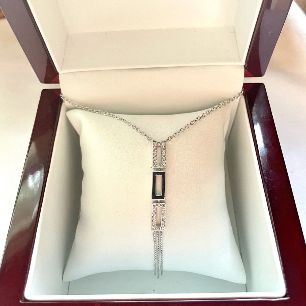 Authentic Swan Signed Swarovski Black White Crystal Necklace